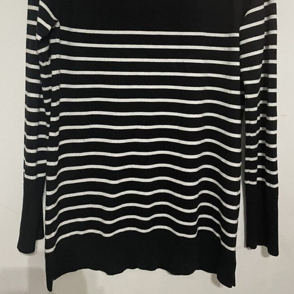 CALVIN KLEIN BLACK/WHITE STRIPE PULL-OVER V-NECK SWEATER MEDIUM-EUC - Picture 7 of 10